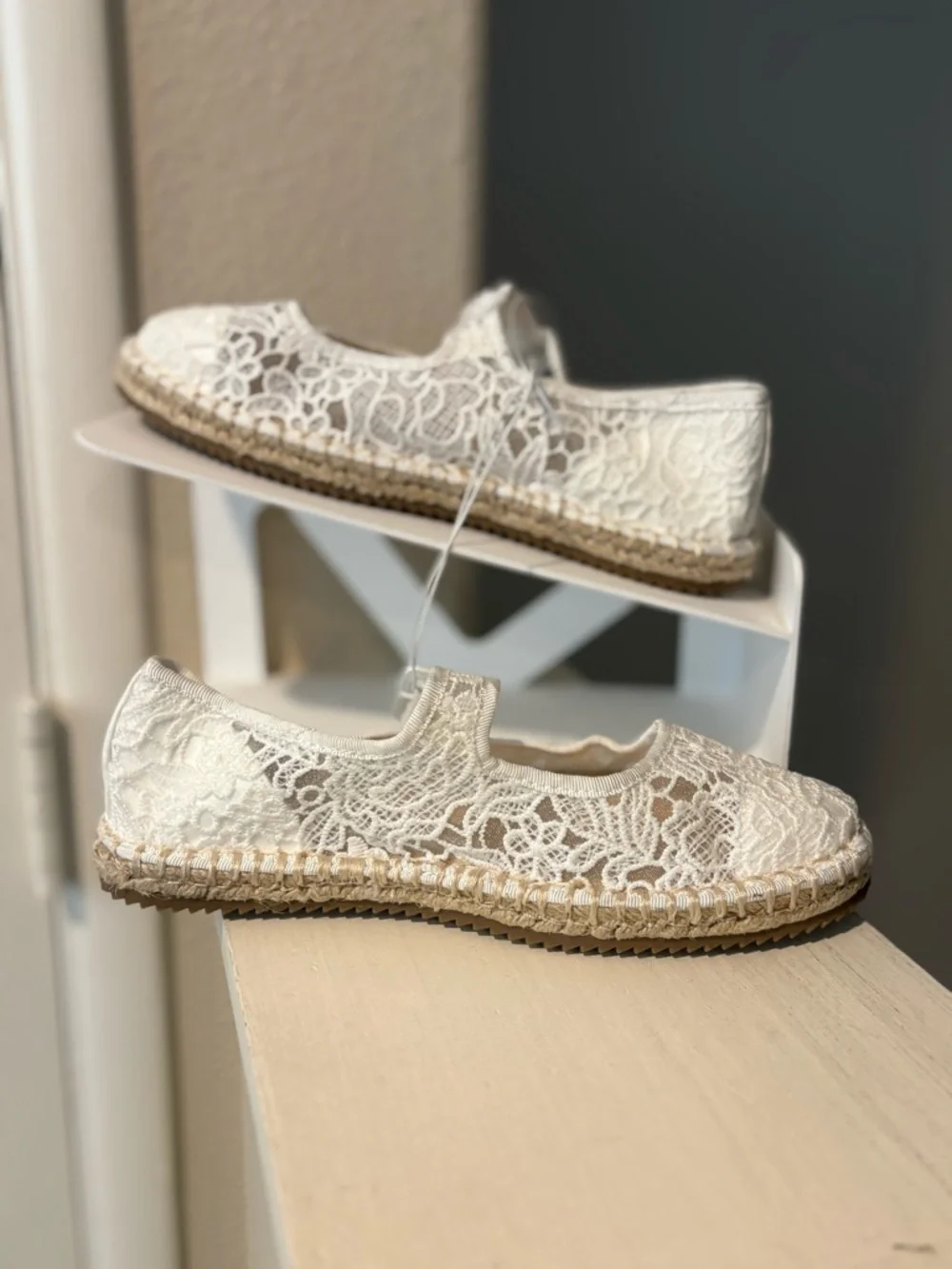 New Art Class Shoes Kids Girls White Madeline Lace Espadrille Flats Size 2